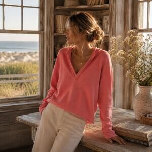 Frank & Eileen 100% Cotton Pink Taffy Patrick Popover Henley Polo Sweater XS